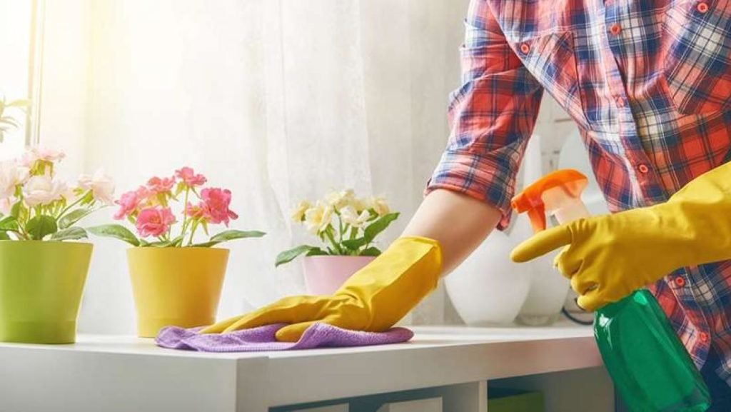 home spring cleaning with household supplies